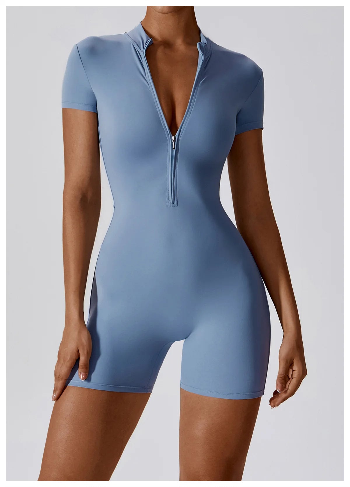 Short-sleeve Zipper Sports Jumpsuit