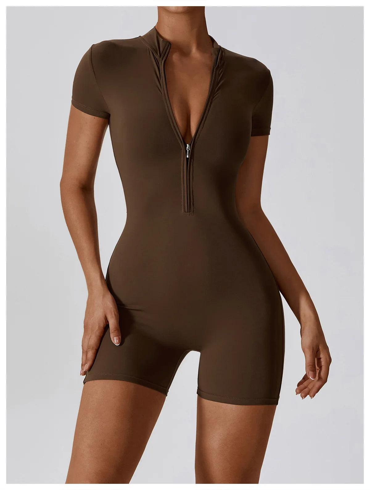 Short-sleeve Zipper Sports Jumpsuit