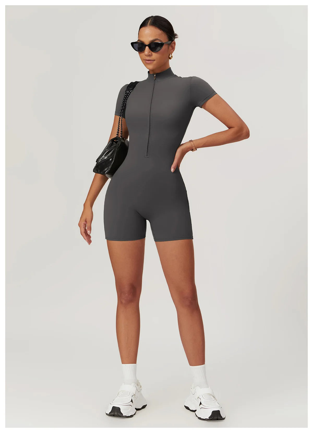 Short-sleeve Zipper Sports Jumpsuit