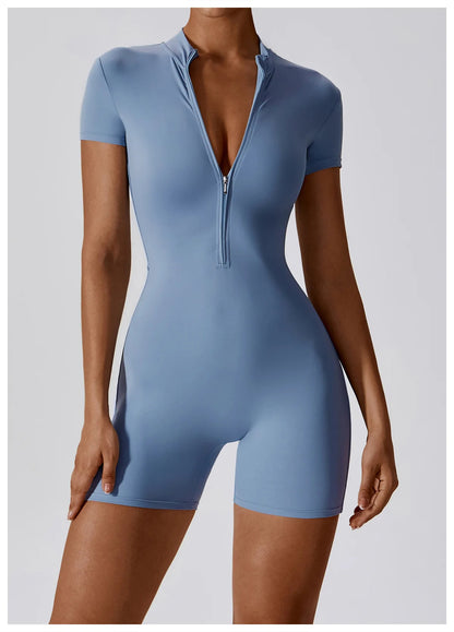 Short-sleeve Zipper Sports Jumpsuit