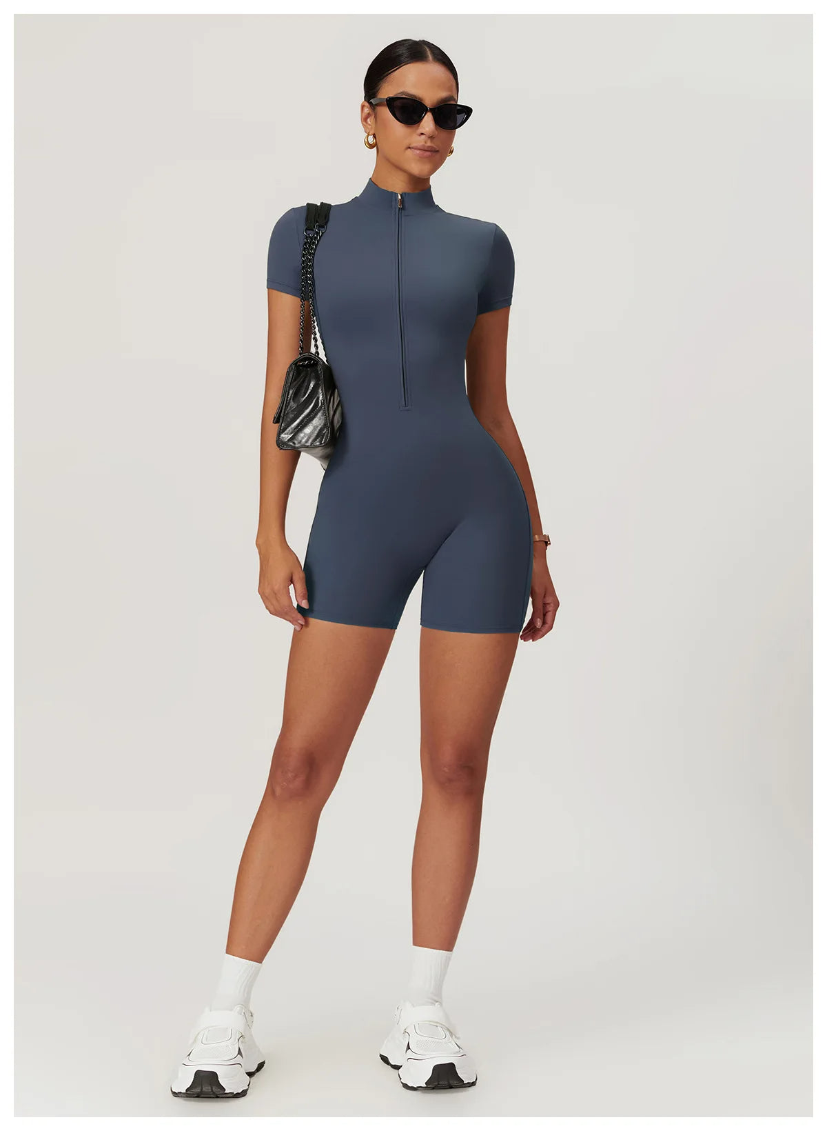 Short-sleeve Zipper Sports Jumpsuit