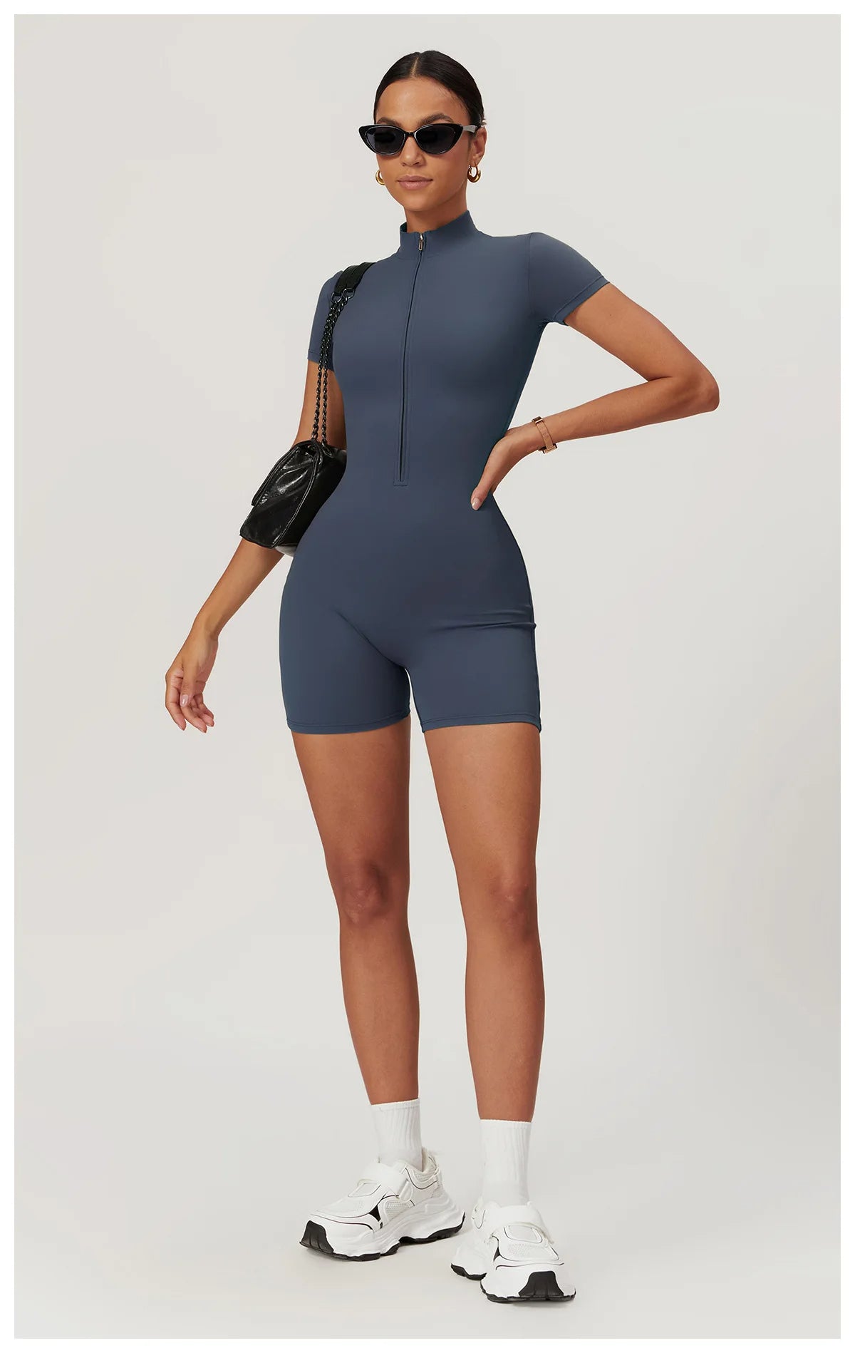 Short-sleeve Zipper Sports Jumpsuit