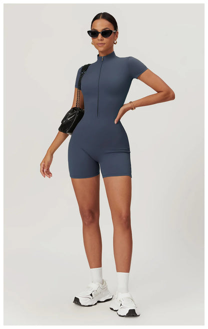 Short-sleeve Zipper Sports Jumpsuit